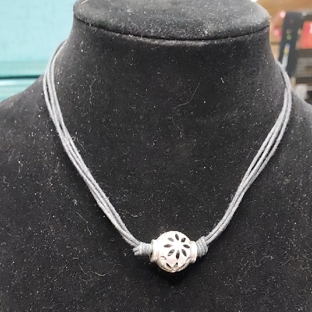 Brighton Trade Winds Silver Bead on Multi Black Strand Cord Necklace